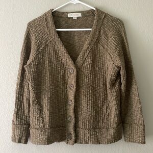 Two By Vince Camuto Textured Olive Green Boxy Fit Cardigan